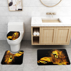 Wasserdichter Duschvorhang mit goldenem Löwenmotiv und rutschfester Toilettendeckel, Badezimmerteppich-Set zur Dekoration