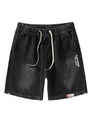 Jeansshorts für Herren mit weitem Bein, Applikationen und Gesäßtaschen