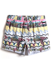 Schnelltrocknende Strandshorts für Herren mit Fisch-Print und Kordelzug in der Taille