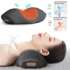 Electric Massager Cervical Pillow with Hot Compress, Vibration, Neck Traction, Memory Foam for Spine Support