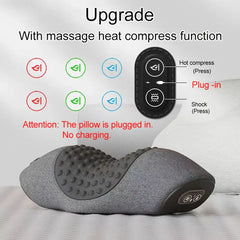 Electric Massager Cervical Pillow with Hot Compress, Vibration, Neck Traction, Memory Foam for Spine Support