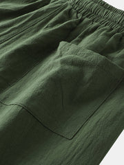 Men's Casual Breathable Flax Drawstring Solid Color Shorts