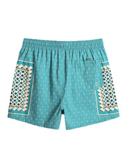 Leichte Boardshorts für Herren im Retro-Stil mit Patchwork-Print und Kordelzug