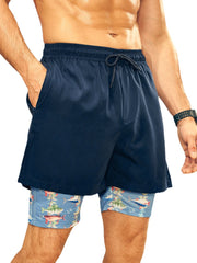 Schnelltrocknende Leggings-Shorts mit Stufenmuster und Hai-Print für Herren