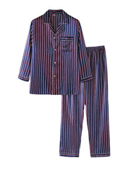 Gestreiftes Langarm-Pyjama-Set aus Seide für Herren – lässige Homewear
