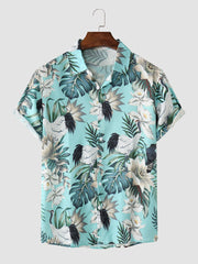 Zweiteiliges Urlaubsoutfit mit Knopfleiste und tropischem Pflanzen-Print für Herren