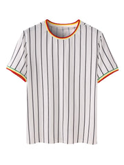 Zweiteiliges Pyjama-Set für Herren mit vertikalen Streifen und kurzen Ärmeln und elastischer Taille – Freizeitkleidung für zu Hause