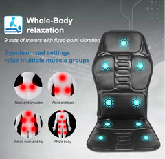 Heated Electric Back Massager Chair Cushion with Vibrator for Car, Home, Office - Neck & Lumbar Pain Relief