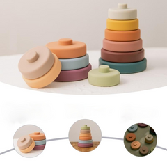 Weiche Bausteine aus Silikon für Babys – 6-teiliges Montessori-Stapelset aus Gummi in runder Form