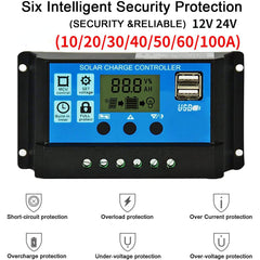 Multi-Function LCD Solar Panel Charger Controller 12V/24V - Adjustable Display