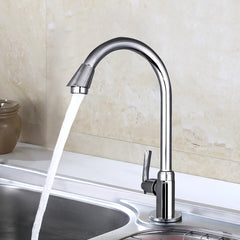 Wassersparender Küchenhahn aus Edelstahl, Einzel-Kalt, groß gebogen, universell passend für vertikale Waschbecken