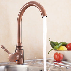 Antique Red Copper Kitchen Basin Sink Faucet - Hot & Cold Water Mixer Tap