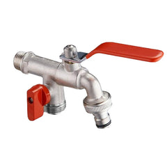 1/2 Zoll Messing-Doppelkopf-Gartenhahn – Wasserhahnventil für den Außenbereich für Wasseranschlüsse im Haus, Tankadapter