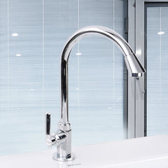 Wassersparender Küchenhahn aus Edelstahl, Einzel-Kalt, groß gebogen, universell passend für vertikale Waschbecken