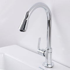 Wassersparender Küchenhahn aus Edelstahl, Einzel-Kalt, groß gebogen, universell passend für vertikale Waschbecken