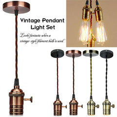 Vintage Deckenrosette Pendelleuchte Set mit geflochtener Stoff-Flex-Lampenfassung
