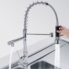 Chrome Pull Out Kitchen Tap - Spring Faucet with Swivel Spout, Hot & Cold Water Mixer for Vessel Sink