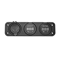 12V/24V Car Motorcycle 3-in-1 Digital Voltmeter Ammeter USB Charger Socket