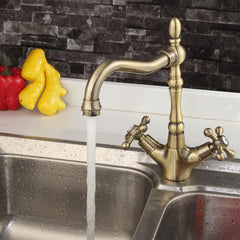 Klassischer antiker Kupfer-Waschtischhahn für Küche und Bad – Mischbatterie für heißes und kaltes Wasser