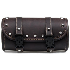 Dark Brown Leather Motorcycle Front Fork Tool Saddle Bag Pouch Luggage Barrel Saddlebags