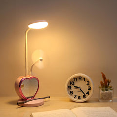 Multifunctional USB Rechargeable LED Table Lamp with Touch Dimming, Pen Holder, Phone Stand, and Magnetic Mirror