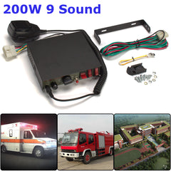 200W 9-Tone Car Truck Police Siren Horn Speaker MIC Warning Alarm System