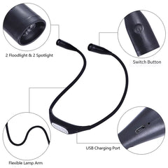 Über USB wiederaufladbare LED-Buchleuchte - Dreifach verstellbare, tragbare Leselampe mit Tastensteuerung zum Lesen bei Nacht