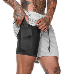 Schnelltrocknende 2-in-1-Shorts für Herren zum Campen, Wandern, Fitnessstudio, Sport – doppelstöckige Fitness-Jogging-Trainingshose