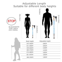 Anti-Shock Telescopic Aluminum Hiking & Trekking Poles - Nordic Walking Sticks & Camping Crutches