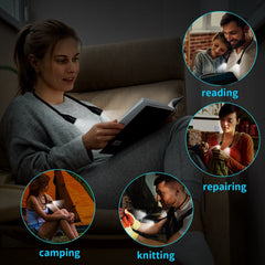 Wiederaufladbare LED-Halslampe – leichtes Lesen, Camping, Grillen, USB-Buchlicht und Nachttaschenlampe