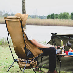 Tragbarer Camping-Klappstuhl mit hoher Rückenlehne und Kissen – wasserdicht, zusammenklappbar, Rückenstütze für Reisen, Picknick, Angeln