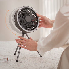 Über USB wiederaufladbarer multifunktionaler Mini-Ventilator mit LED-Licht – tragbar für Camping, Schreibtisch und Deckeneinsatz