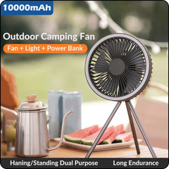 Über USB wiederaufladbarer multifunktionaler Mini-Ventilator mit LED-Licht – tragbar für Camping, Schreibtisch und Deckeneinsatz