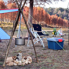 Adjustable Camping Grill Set: Picnic Cooking Pot, Outdoor Barbecue Tripod, Hanging Rack, and Pot