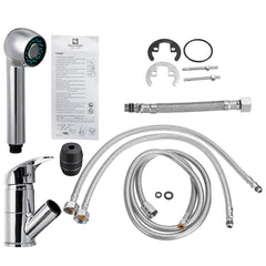 Chrome Kitchen Sink Faucet with Pull-Out Spray Head and Single Lever - Mono Brass Tap