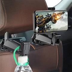 2-in-1-Haken für den Rücksitz des Autos und Telefonhalter, 360 Grad drehbar, passend für Telefone von 4,0 bis 6,5 Zoll, universelle Auto-Aufbewahrungshalterung