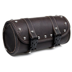 Dark Brown Leather Motorcycle Front Fork Tool Saddle Bag Pouch Luggage Barrel Saddlebags