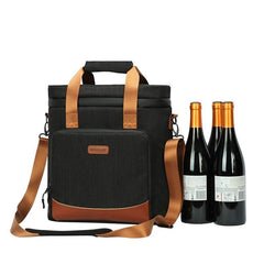Vintage Leather Wine Cooling Bag - 100% Leakproof, Portable Thermal Picnic Cooler Bag