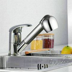 Chrome Kitchen Sink Faucet with Pull-Out Spray Head and Single Lever - Mono Brass Tap