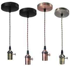 Vintage Deckenrosette Pendelleuchte Set mit geflochtener Stoff-Flex-Lampenfassung