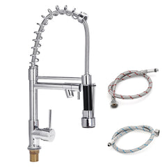 Chrome Pull Out Kitchen Tap - Spring Faucet with Swivel Spout, Hot & Cold Water Mixer for Vessel Sink