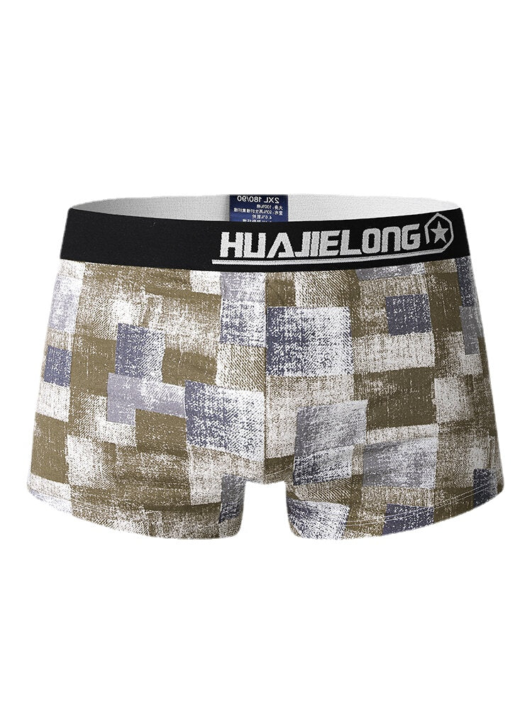 Herren-Boxershorts mit Farbblock-Print, 100 % Baumwolle, atmungsaktiv, elastisch, mittlere Taille, Arrow