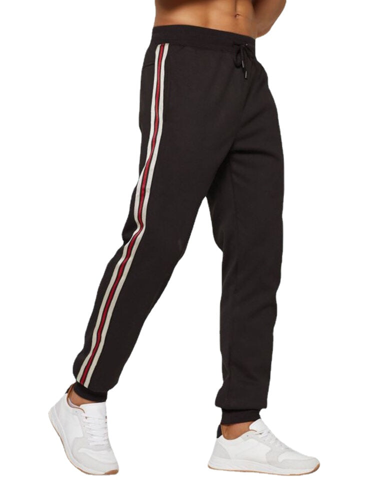 Men's Side Striped Winter Thick Sport Fit Drawstring Mid Waist Jogger Pants