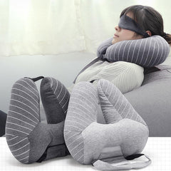 2-in-1 U-Shape Neck Pillow & Eye Mask Set - Cotton Headrest Cushion for Airplane Travel & Sleep