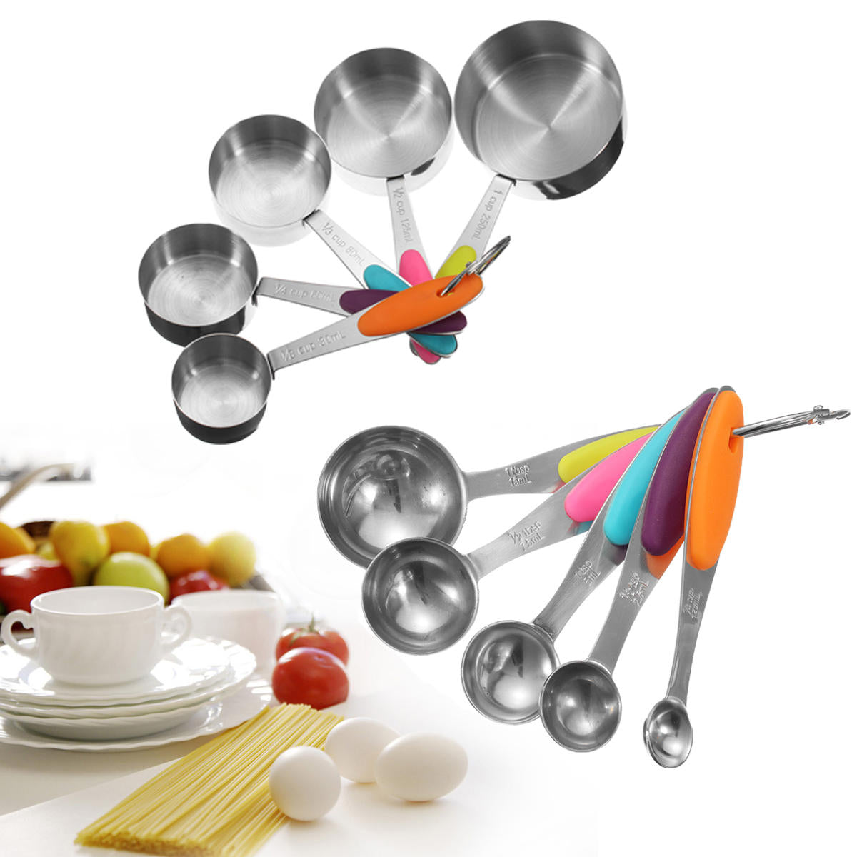 10-Piece Stainless Steel Measuring Cups & Spoons Set - Kitchen Tools for Baking & Cooking