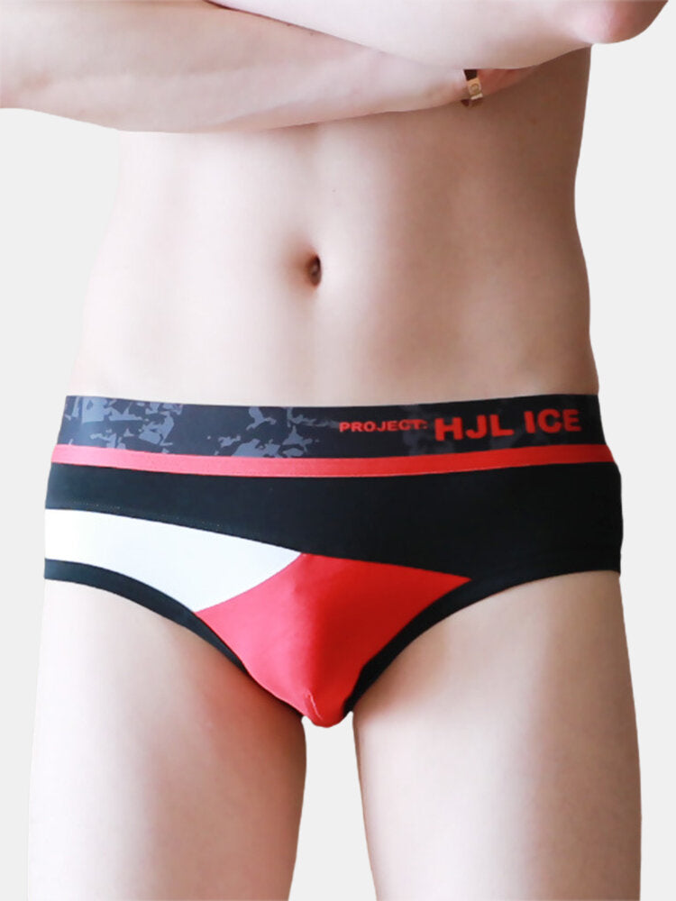 Herren-Slip aus Baumwolle mit Farbblock-Muster, Skinny Fit, mittlere Taille, Stretch, atmungsaktiv
