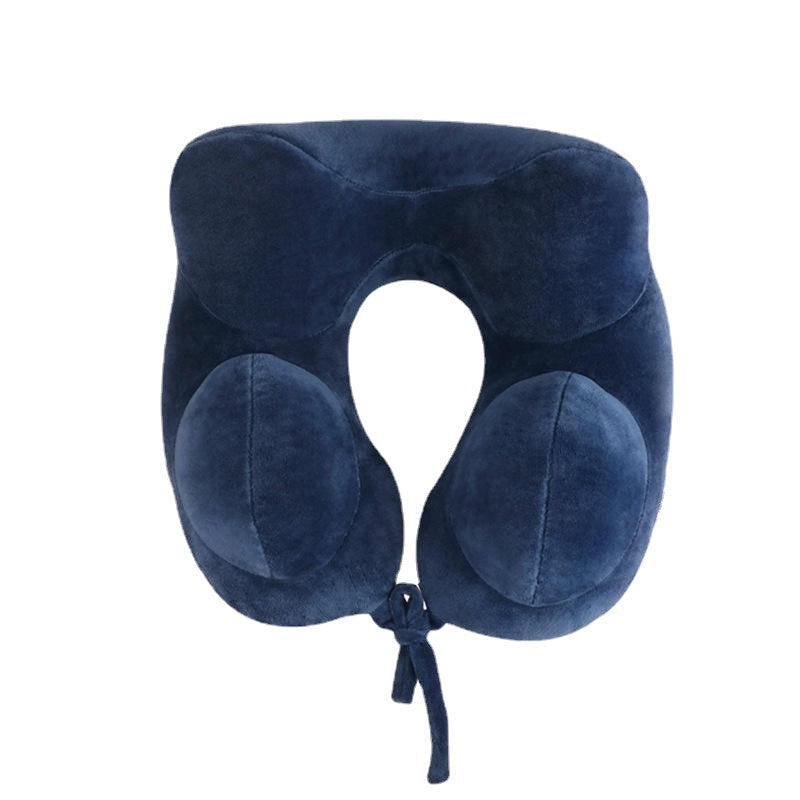 Inflatable U-Shape Cotton Neck Pillow Headrest Cushion for Travel, Airplane Sleep Rest