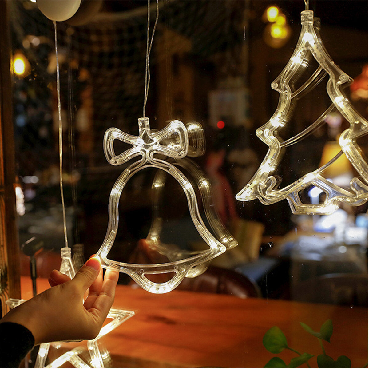 LED Christmas Suction Cup Night Light Ornament - Wall & Window Hanging Lamp for Home Decor