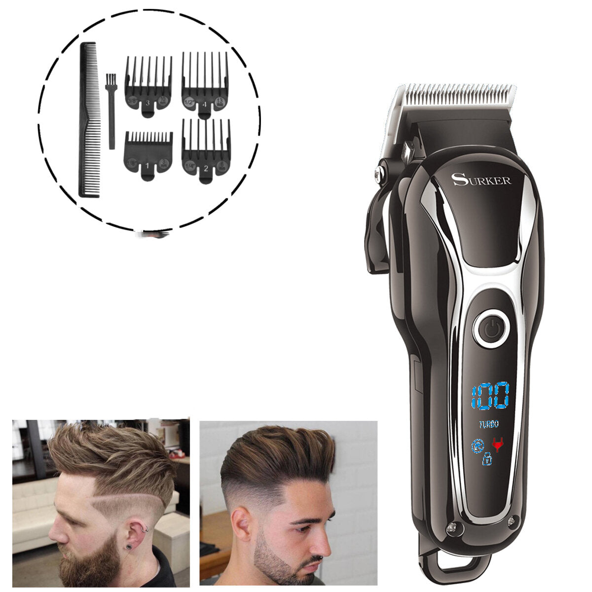 LCD Digital Display Electric Hair Clipper with Oil Head Scissors for Adults