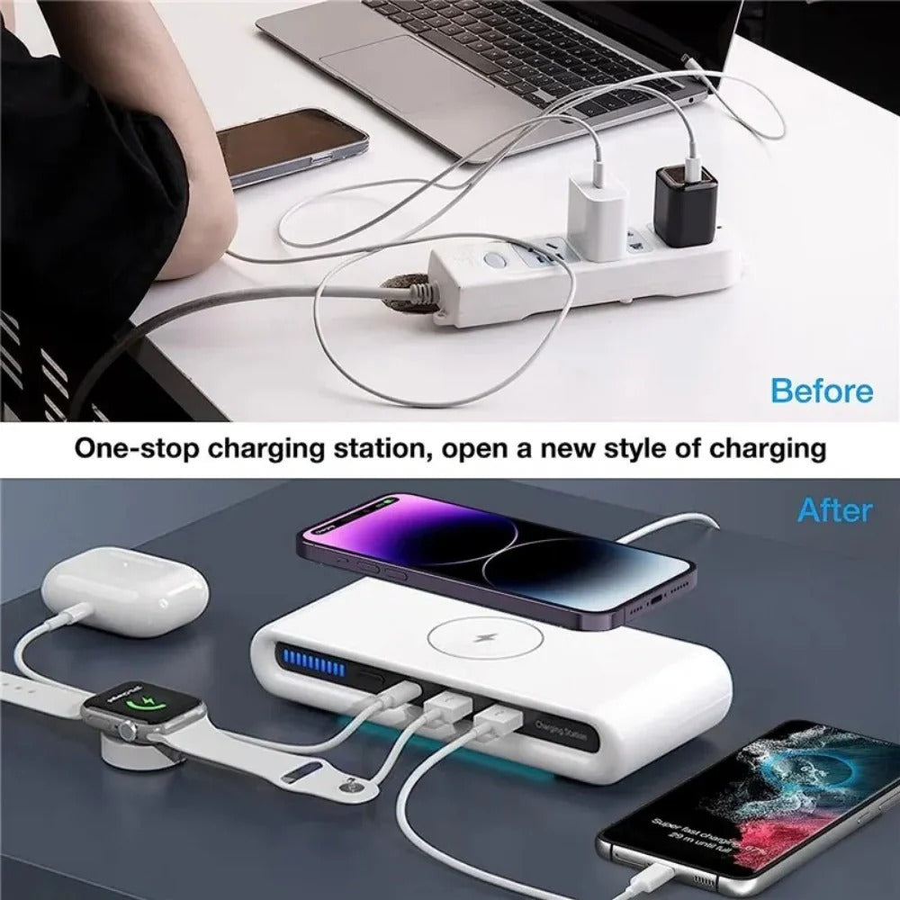 4-in-1 Wireless Charger Stand with LED Light, Type-C PD USB for iPhone, Samsung, Xiaomi Devices